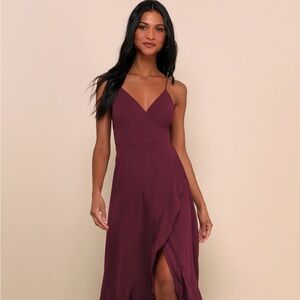 Lulu’s In Love Forever Plum Lace-Up High-Low Maxi Dress - Size Small